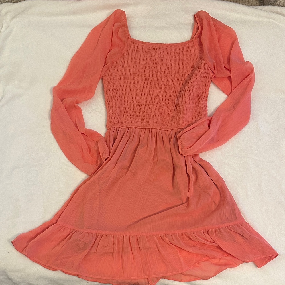 Art Class Coral Smocked Top